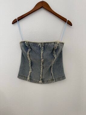 Y2K Denim Corset Distressed Vintage Inspired Top Size Small